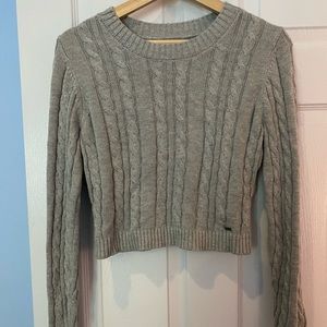 Hollister Gray Crop Cable Knit Sweater